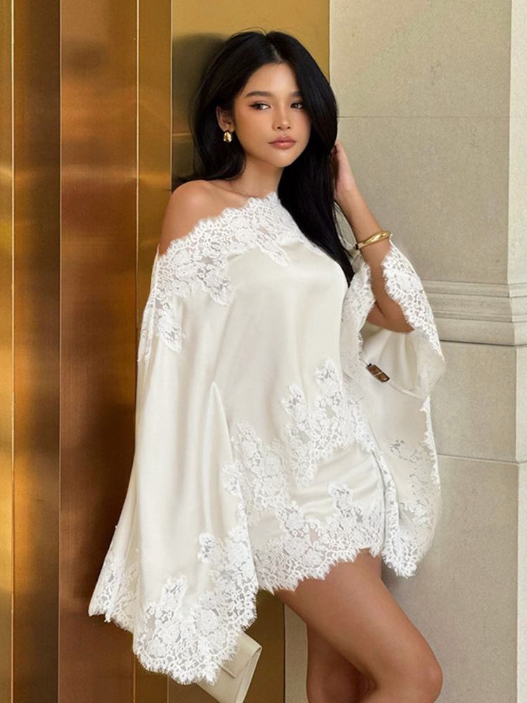 Elegant Lace Patchwork Women's - Blouse Off Shoulder recension och pris