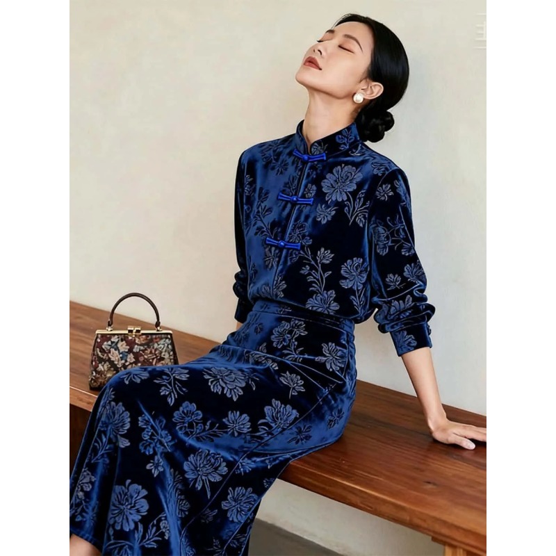 Women New Chinese Style Velvet - Midi Skirt Floral recension och pris