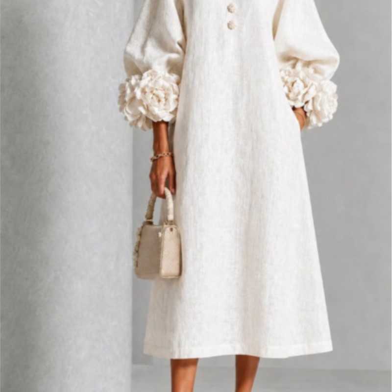 Elegant Women Linen Midi Dress - Midi Skirt Floral recension och pris