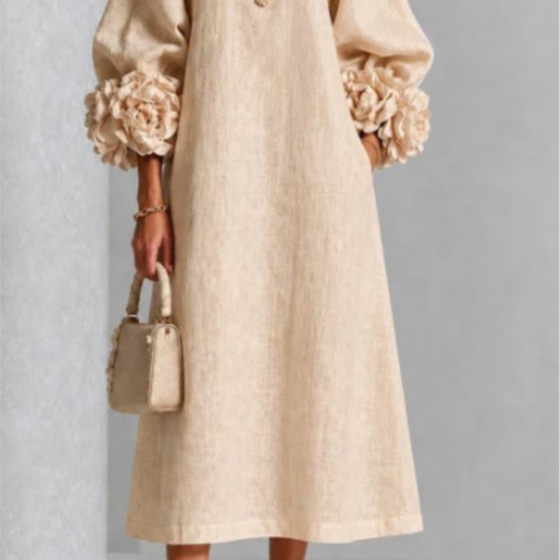Elegant Women Linen Midi Dress - Midi Skirt Floral recension och pris