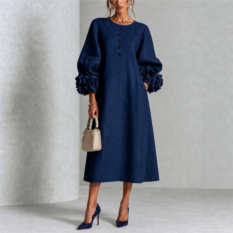 Elegant Women Linen Midi Dress - Midi Skirt Floral recension och pris