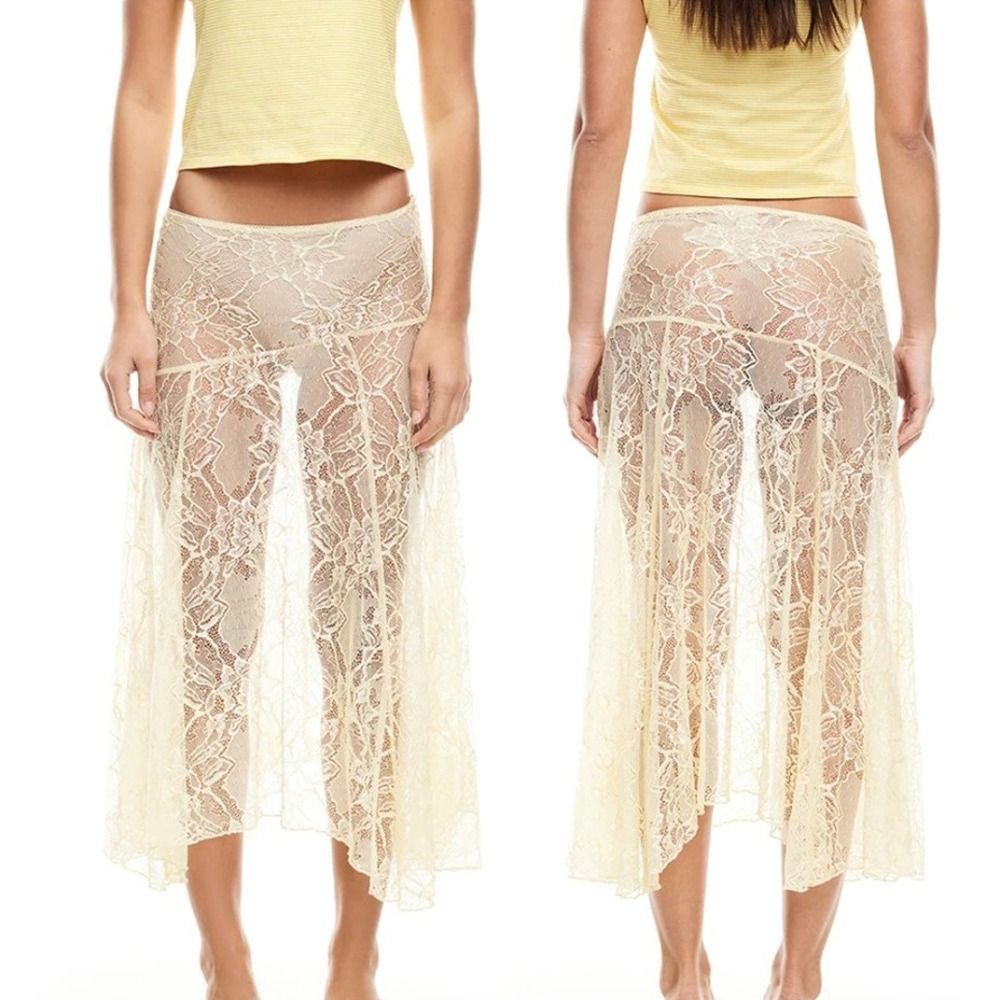 Solid Color Lace Beach Dress S - Midi Skirt Floral recension och pris