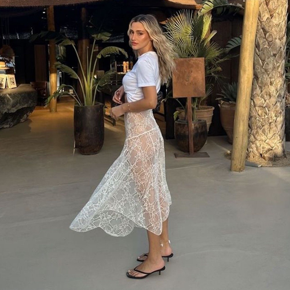 Solid Color Lace Beach Dress S - Midi Skirt Floral recension och pris